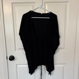 Elan Black Open-Front Knit Tunic Beach Cover Up